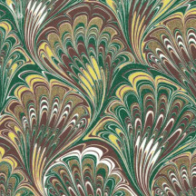 Brown and Green Marbled Feathers Italian Print Paper with Golden Highlights ~ Carta Fiorentina Italy